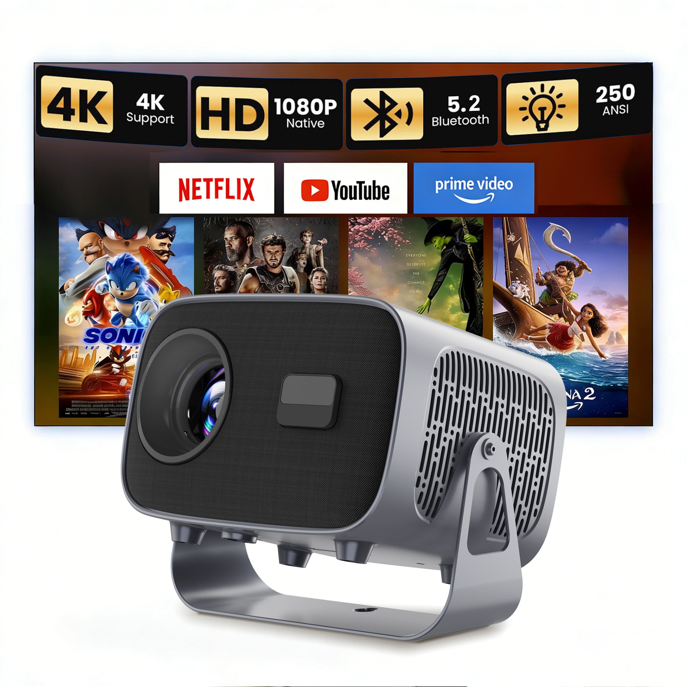 ENUOSUMA A10 Native 1080P Android Smart Projector with Auto Focus, Auto Keystone & 360° Rotation